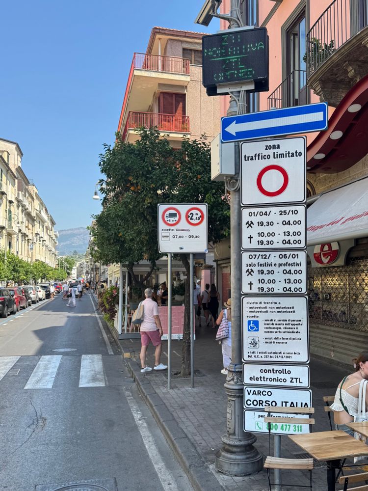 Lots of signs about traffic calming in Sorrento, Naples Region, Italy