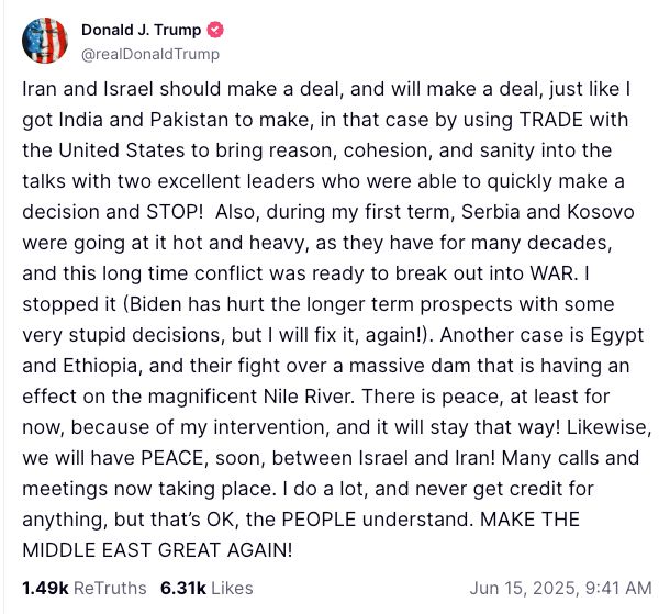 Trump post "Make the Middle East Great Again"