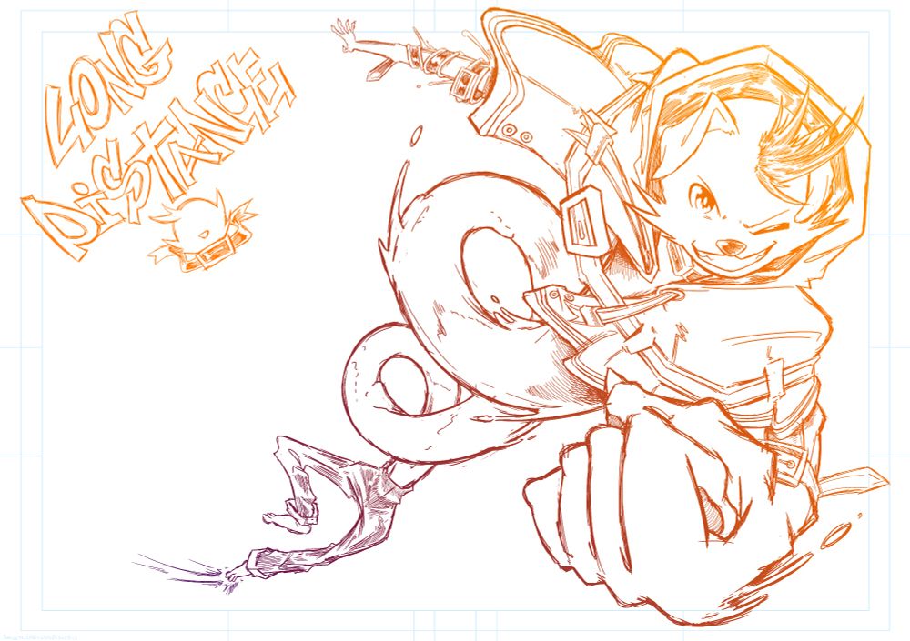 Sketch of @CrumDawg's OC jumping in the air, stretching towards the camera while spiralling his body and shooting the camera a wink.