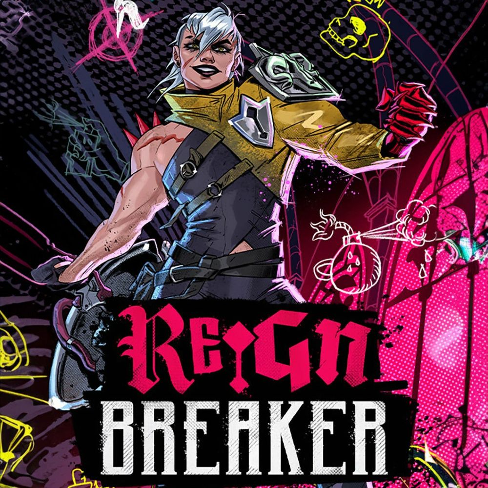Images du jeu "Reignbreaker", qui mélange esthétique medievalisante, couleurs très saturées et tag punk
