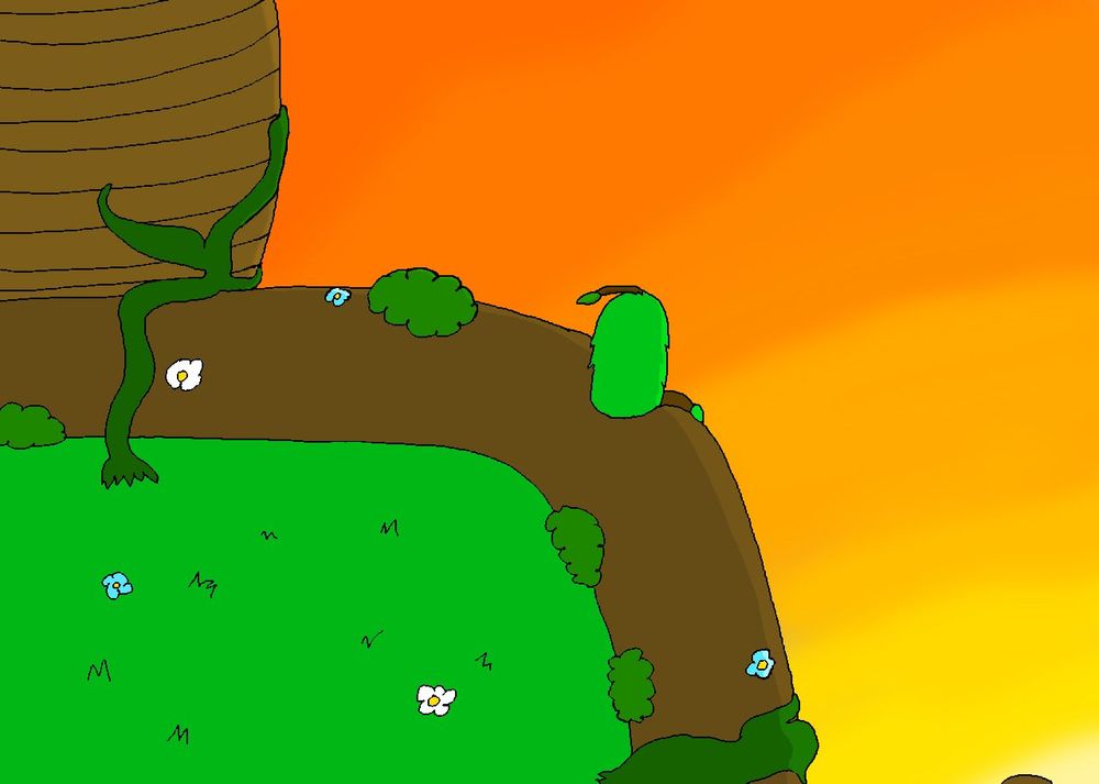 A lone furcorn watching the sunset while sitting on the edge of plant island. The sky is fading from a light yellow to a deep orange.