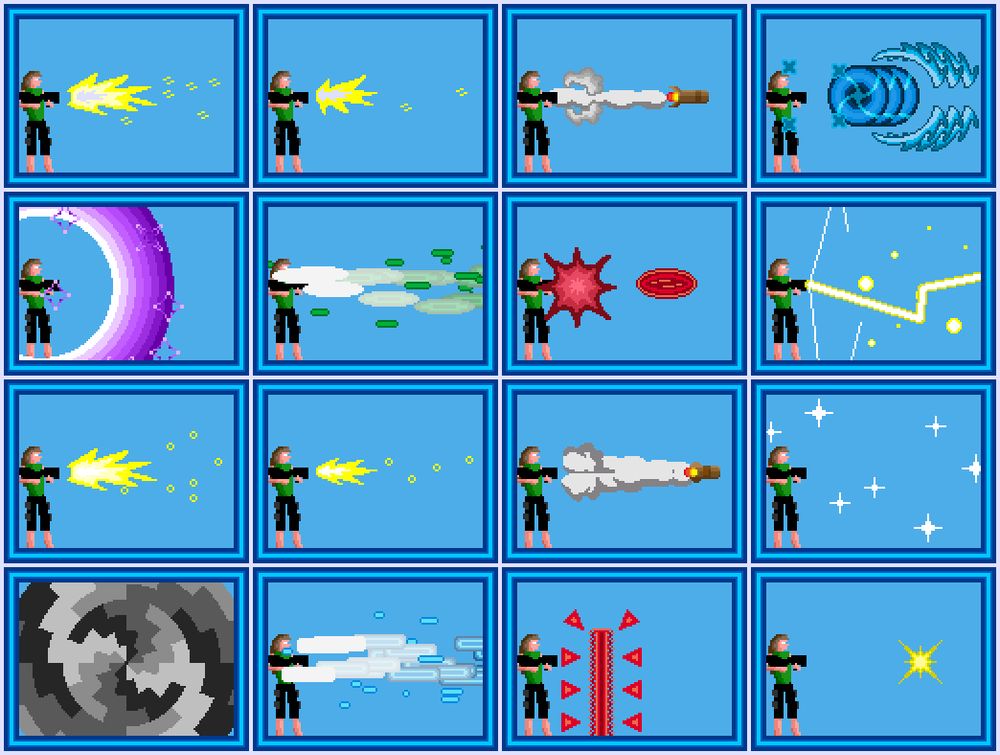 Various weapon icons from the indie game Iji by Daniel Remar, info on them can be found on:
https://www.remargames.se/gameguides/iji2guide_weapons.php