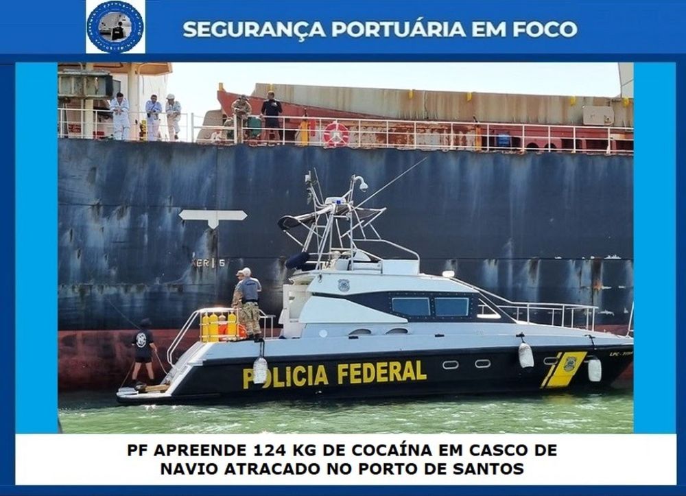 PF APREENDE 124 KG DE COCAÍNA EM CASCO DE NAVIO ATRACADO NO PORTO DE SANTOS