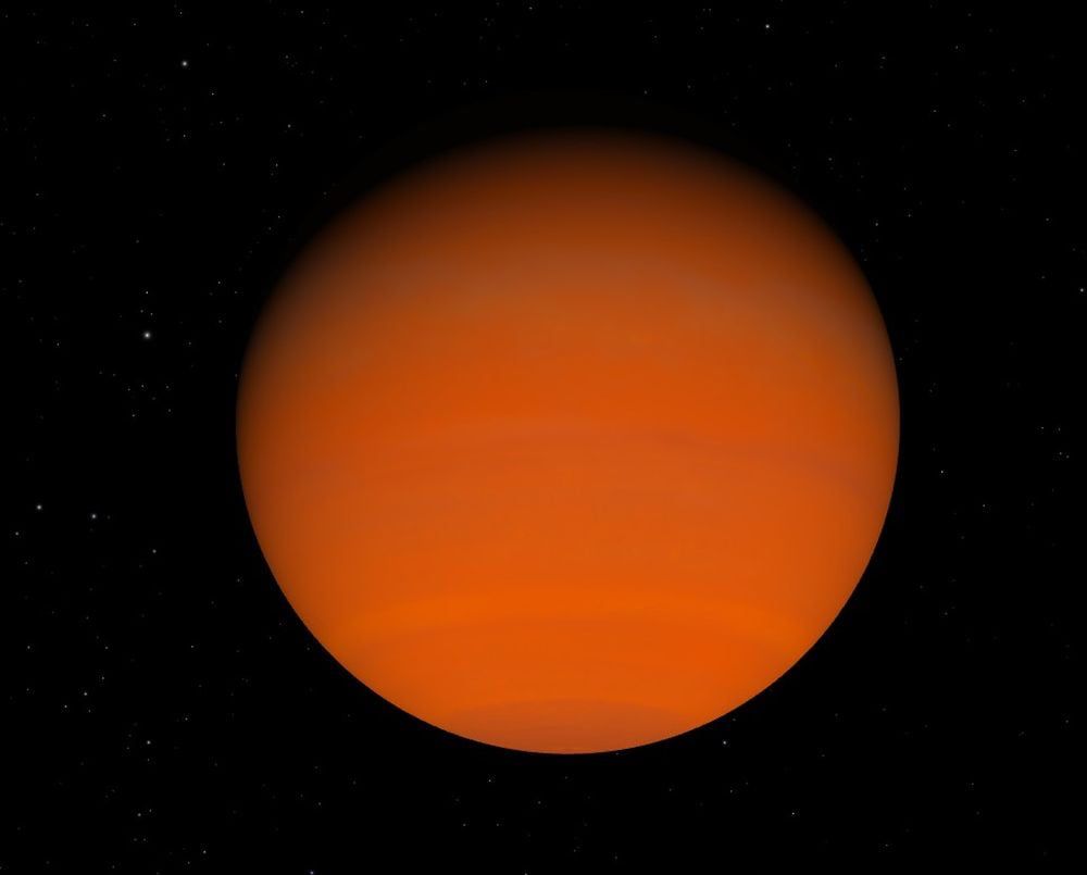 Illustration of a planet with a reddish-orange atmosphere