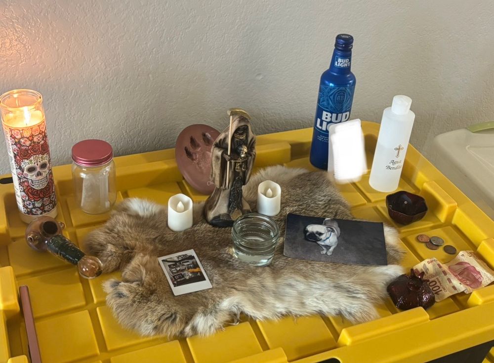 ofrenda on a yellow tub