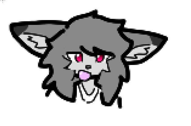 bust of a gray fox-like character with long hair doing a silly, if apathetic, tongue blep. their eyes are a gemstone red.