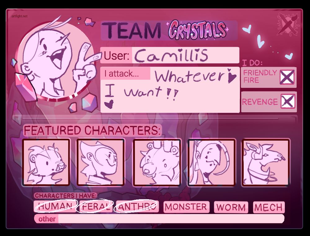 its an artfight crystal tempel filled out with my charatres