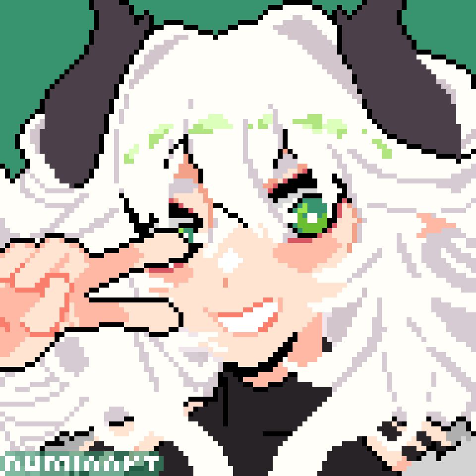 Pixel Art Portrait – Reign 🌙💚
A soft and expressive pixel art portrait of the VTuber Reign.
She’s captured mid-pose with a bright smile, peace sign ✌️, and glowing green eyes that pop against her fluffy white hair. I kept the palette vibrant while keeping her look cozy and charming