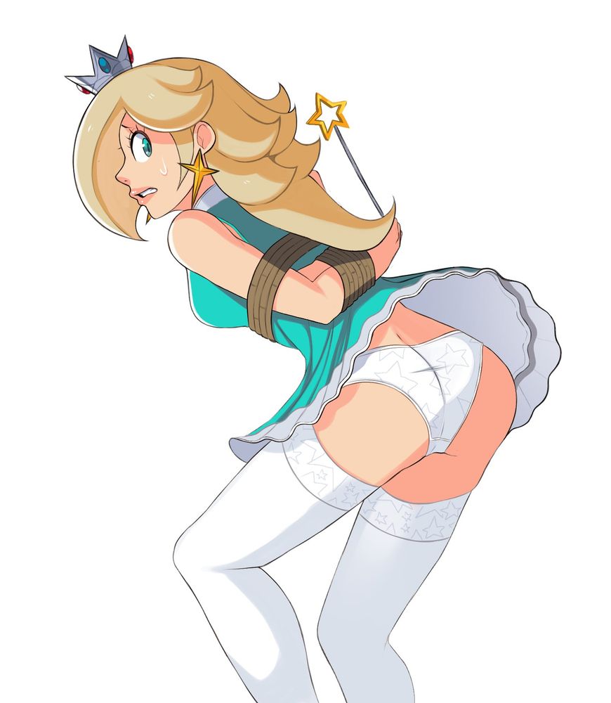 Rosalina tied up in her sports dress; you can see her starry underwear!