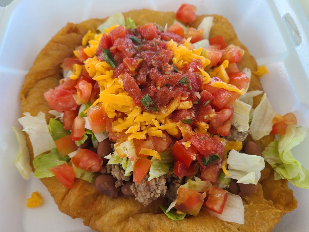 A close-up of an Indian taco I purchased at a local Native American pow wow.