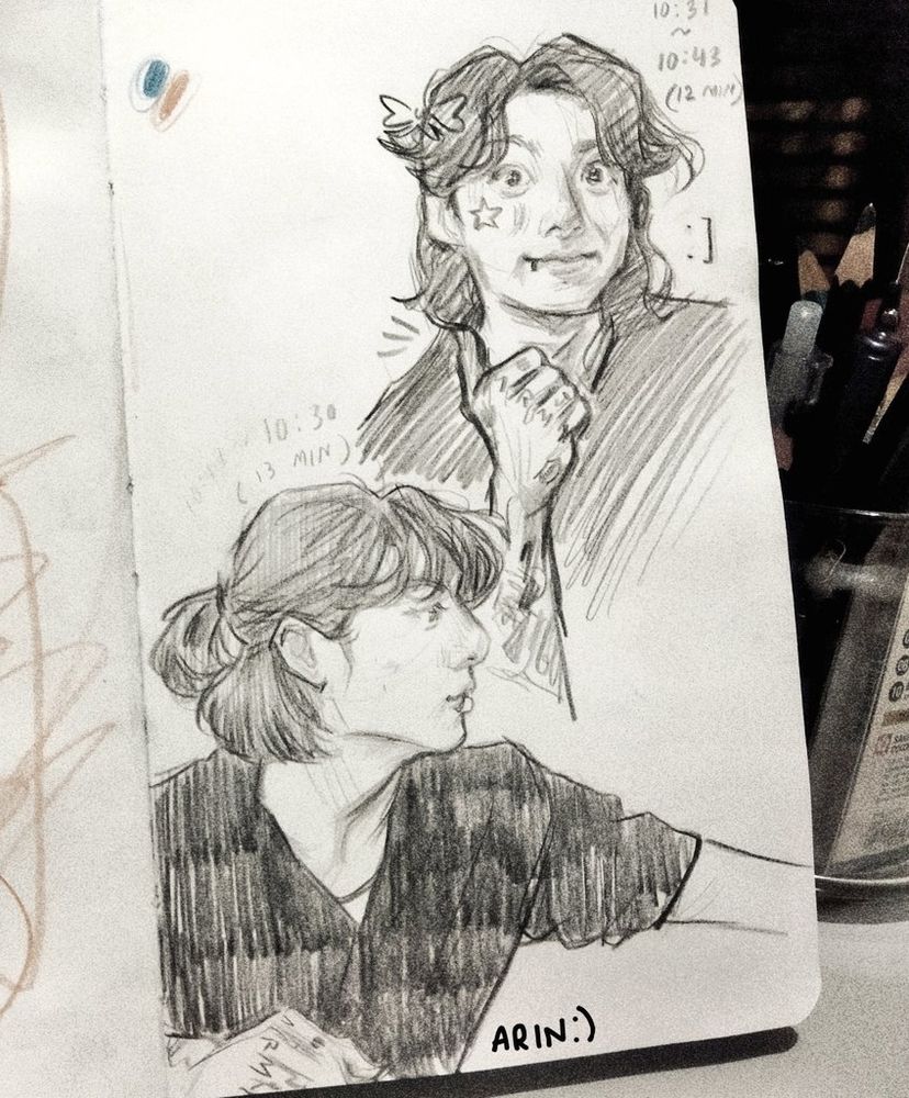 jungkook black pencil sketches on my sketchbook :) (yes yes im obsessed with long haired jungkook thats why most of my jungkook drawings are long haired kook)