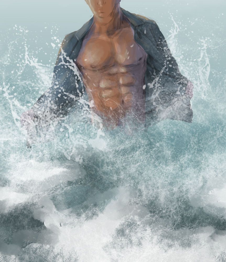 Man taking off his shirt at the sea.
