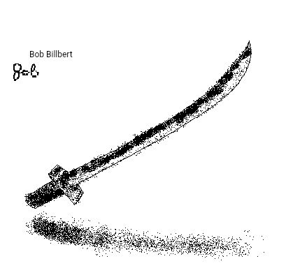 A black and white drawing of a katana sword made in MS Paint shaded with the spray tool