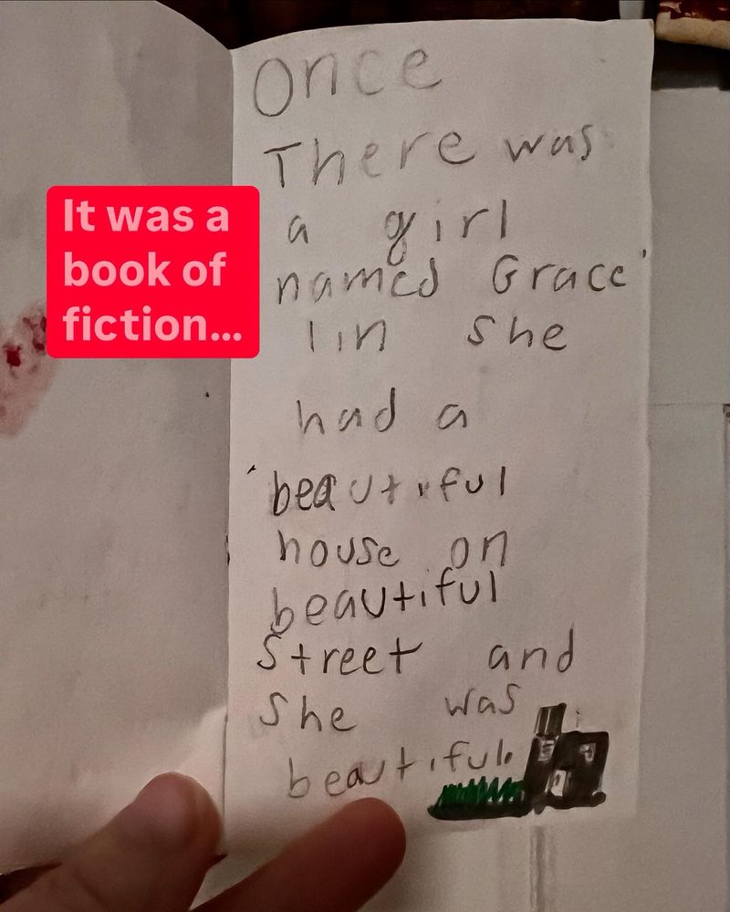 Kid made book about Grace Lin saying her life is beautiful (tag saying this book is fiction)
