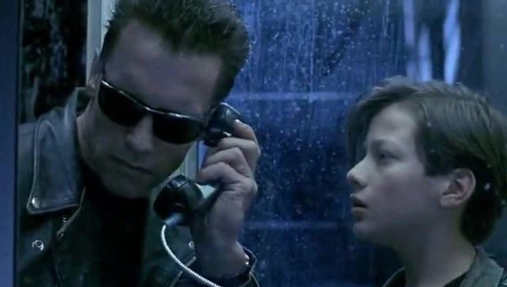 Arnie in Terminator 2 on the phone to John Connor's step-mother.