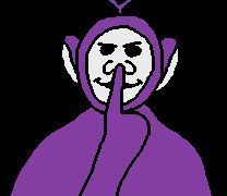 Tinky Winky from Slendytubbies making a Shh gesture