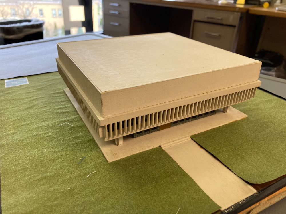 Scale model of an early design for the archives at Wayne State University.