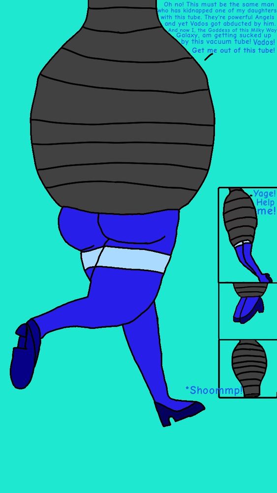 Mikoshin is now in a situation where she’s getting sucked up by the vacuum tube that sucked up Vados. And now the Goddess of the Milky Way Galaxy is getting abducted!