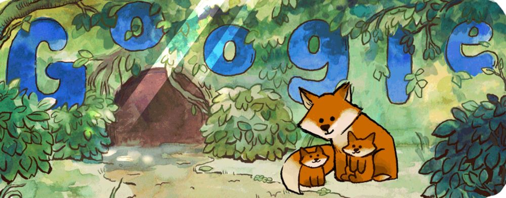 Google Doodle for Father’s Day with a dad fox and two kits