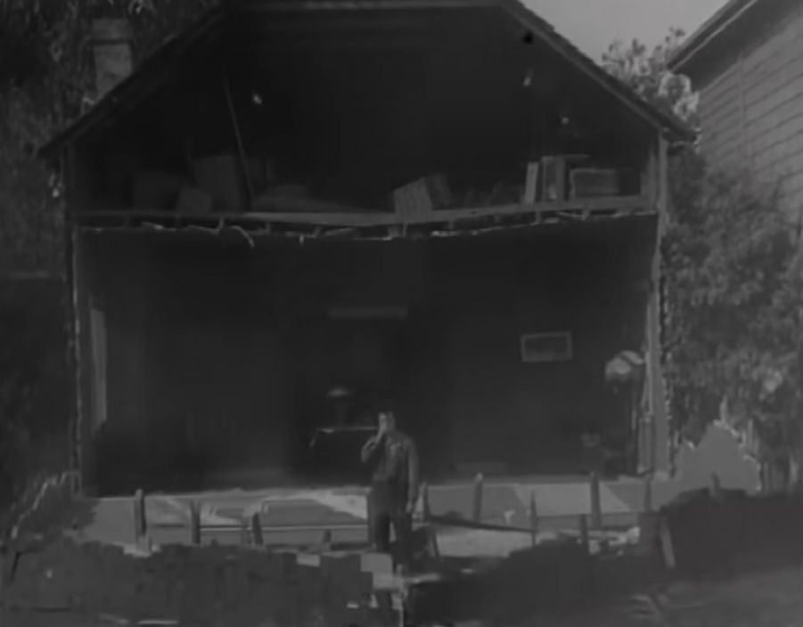 Famous Buster Keaton silent film scene where the front of an entire house falls on him, but he's totally fine because he was standing in the open window spot.