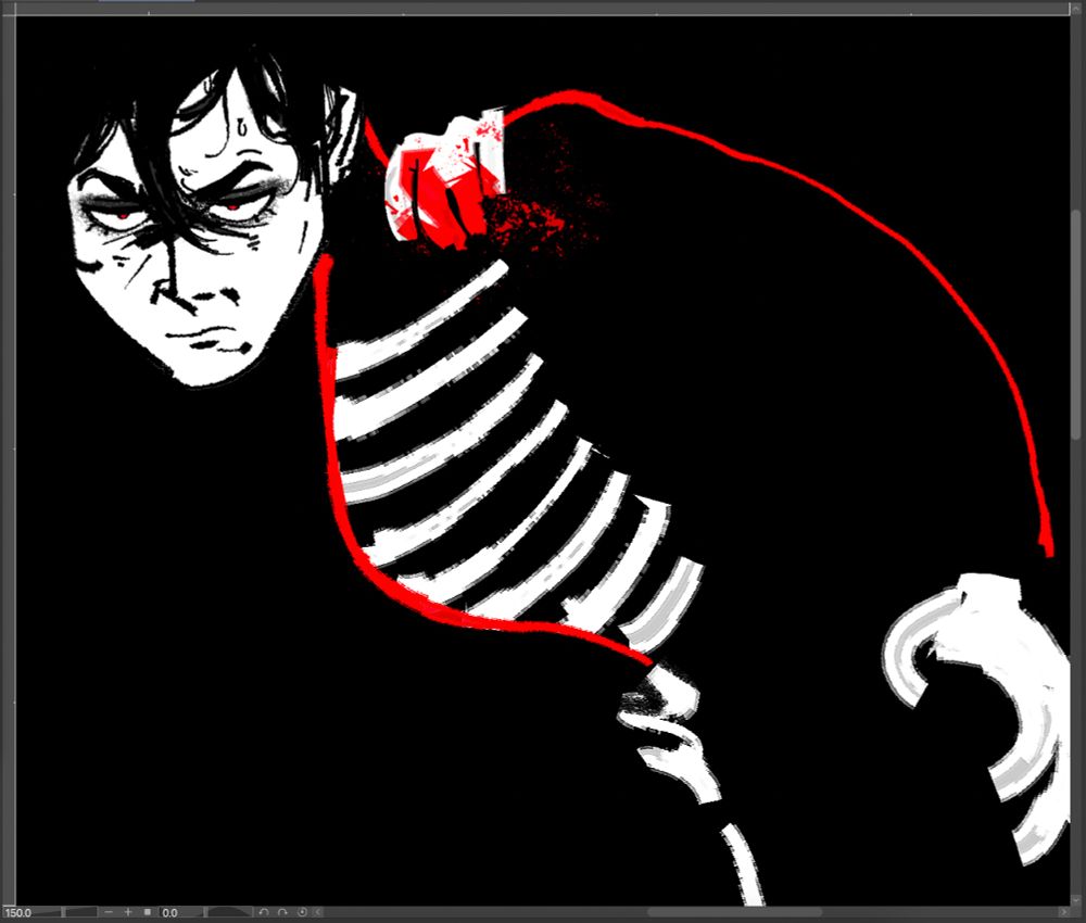 A crop of the same illustration described prior, now cropped in at a 100% zoom to show off the details in the face and jacket. 