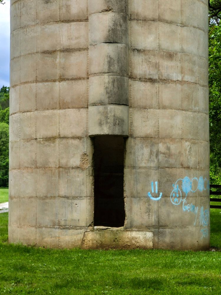 Old grain silo with graffiti. 