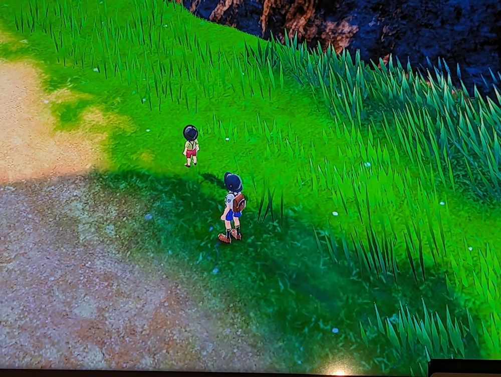 Me (in video game form) and a small sad child (also video game form)