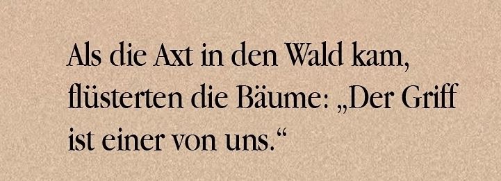 Als die Axt in den Wald kam, flüsterten die Bäume: 