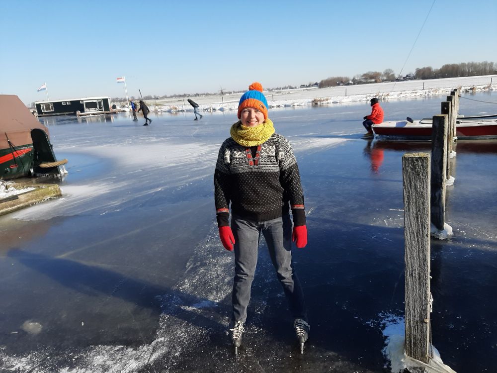 Skating on the river behind our farm, winter 2021