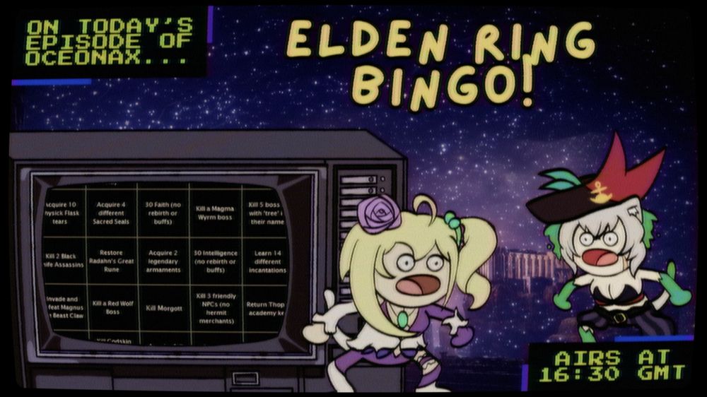 On today's episode of Oceonax... Elden Ring Bingo! Airs at 16:30 GMT!