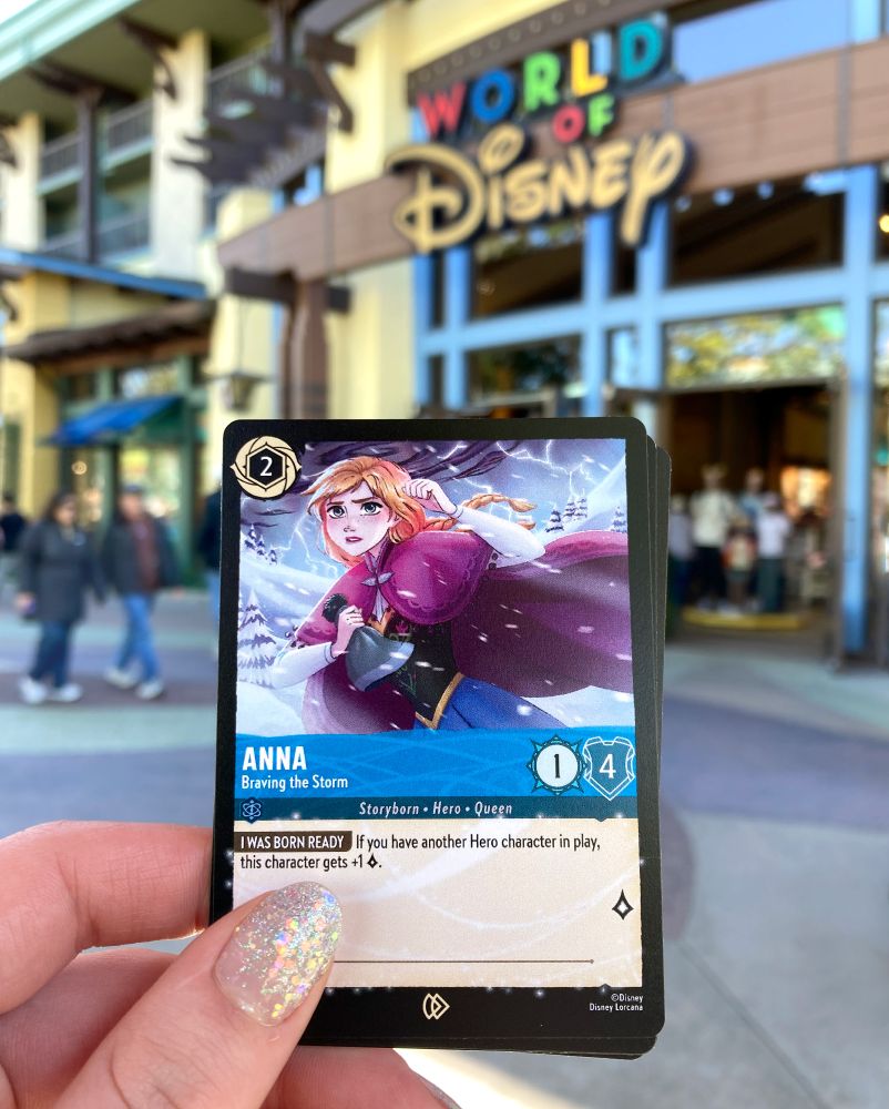 A picture of Anna - Braving the Storm, the promotional card distributed in Downtown Disney during the release of Disney Lorcana set 7, Archazia's Island. 