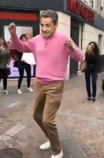 Montage de la tête de Sarkozy sur le corps de Balkany en train de danser après sa libération