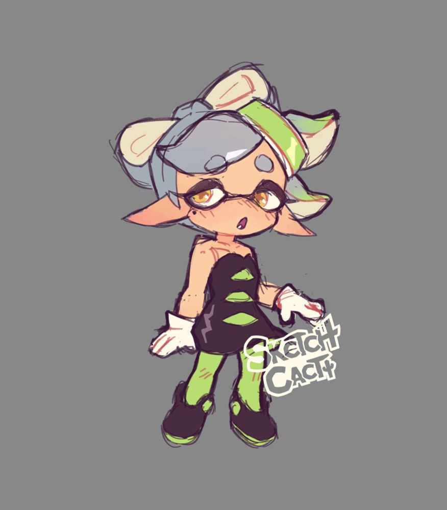 A sketch of Marie from the Splatoon franchise in a chibi artstyle on a gray background