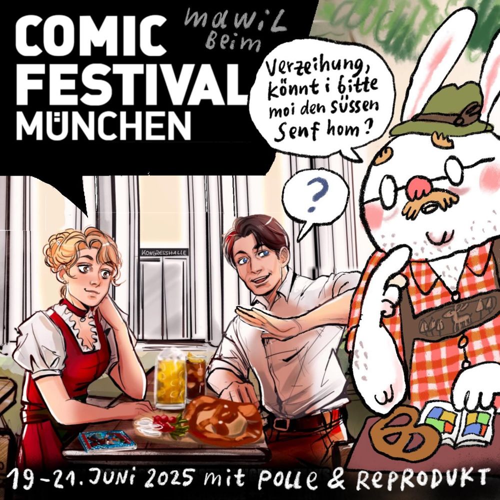 ein dicker mawil-hase verunstaltet den originalen comicfestmünchenflyer. sorry.