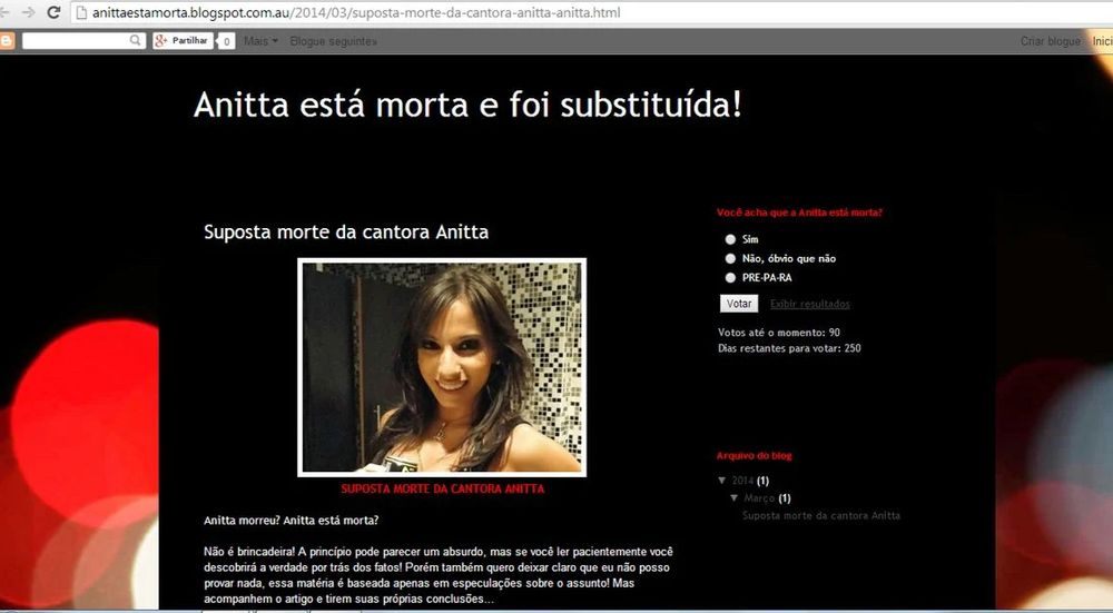 post do blog “anittaestamorta” com título “anitta está morta e foi substituída!”