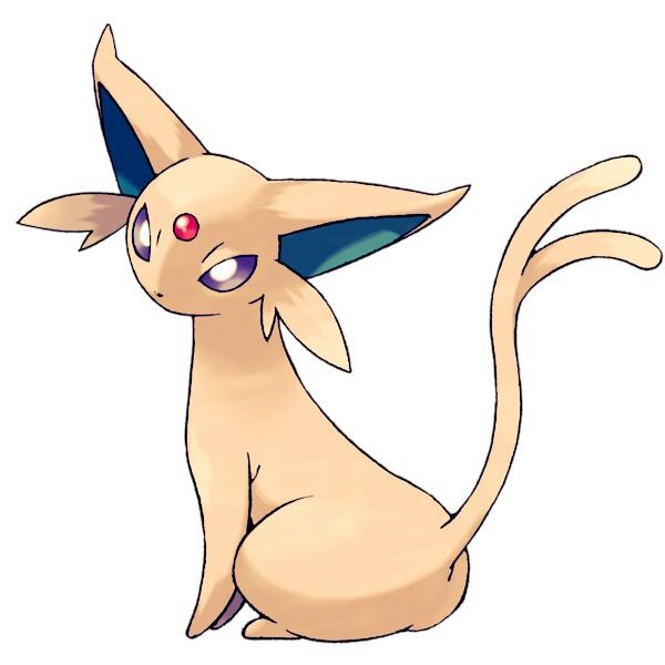 Um Pokemon Espeon, porém com pelagem creme ao invés de rosa