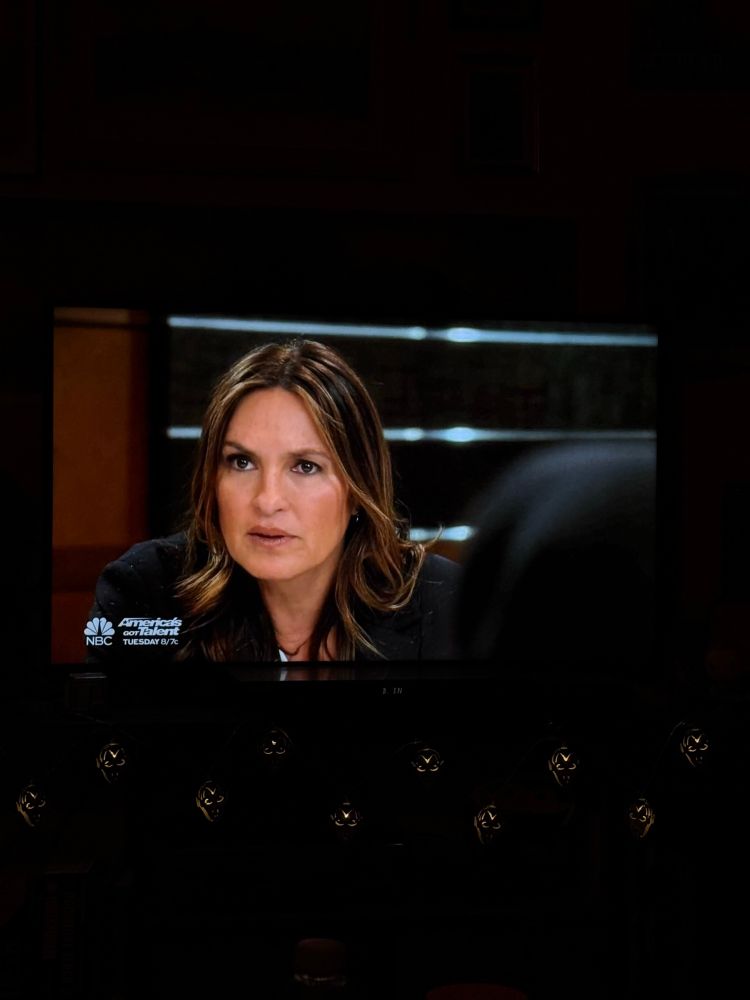 A tv screen showing Olivia Benson from Law and Order SVU.