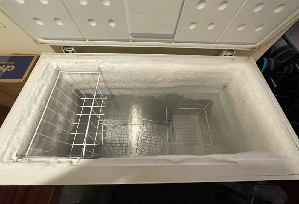A picture of the inside of our very, VERY frosty chest freezer. 