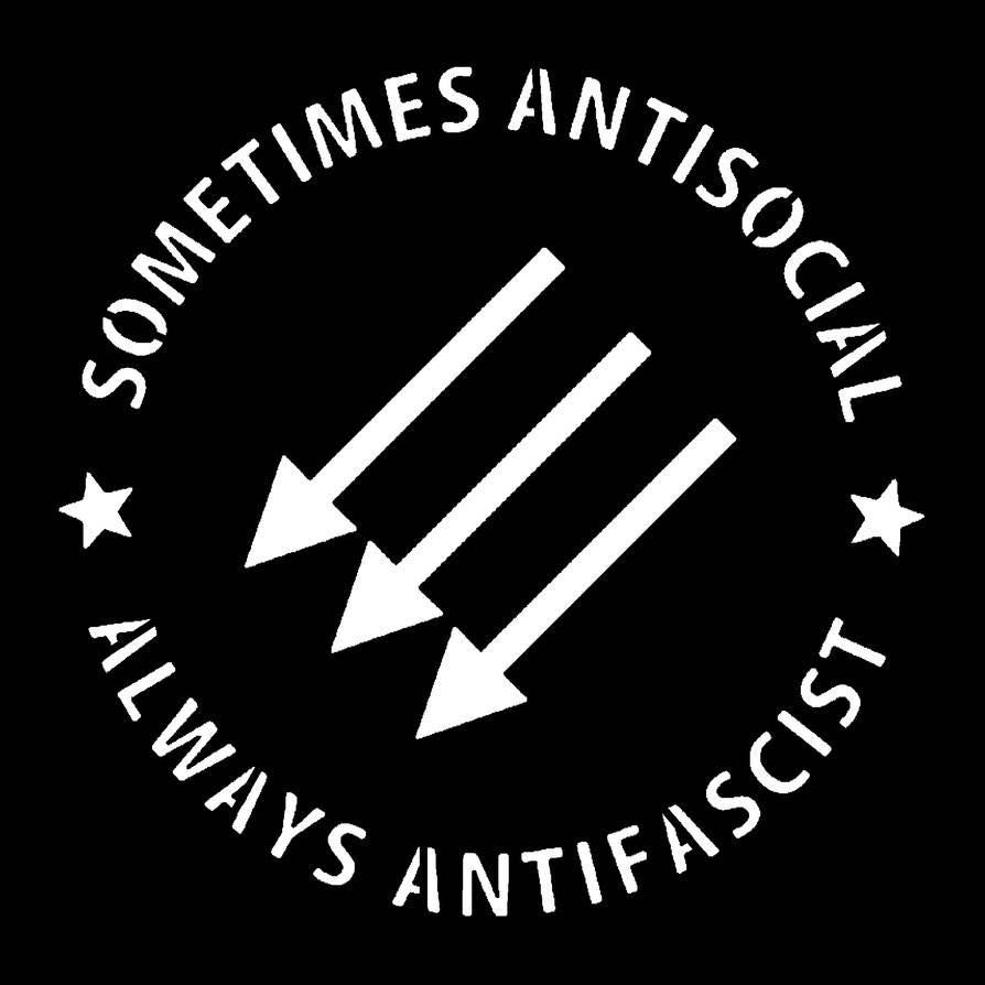 Iron Front arrows with the text sometimes antisocial always antifacist 