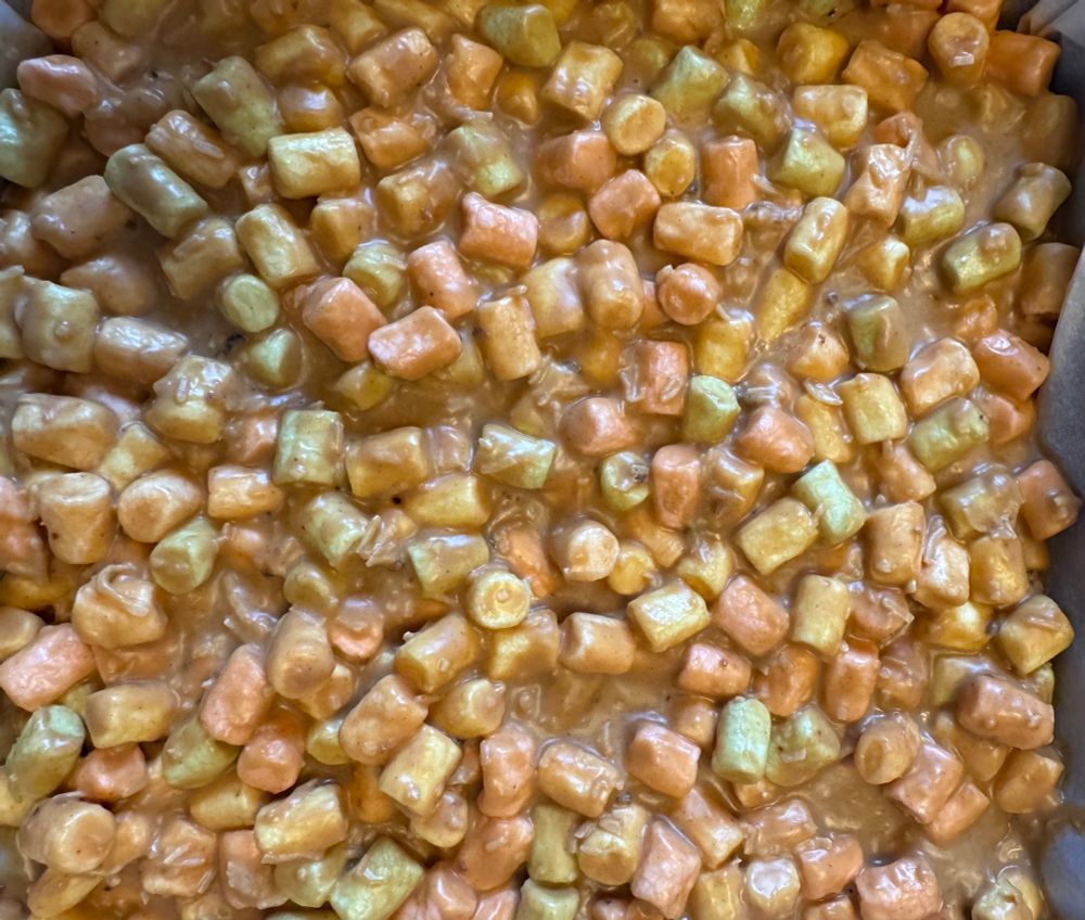 Aerial view of confetti squares