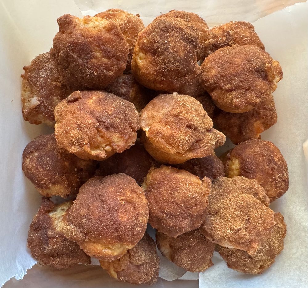 Aerial view of craggy little cinnamon sugar-topped muffins