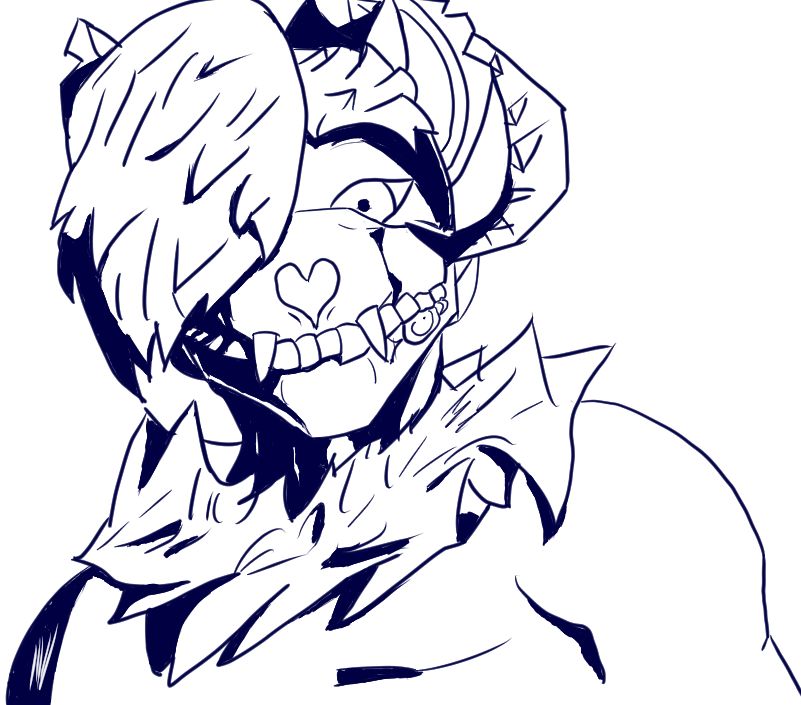 Celum, an anthropomorphic skulldog, looks downward toward the viewer with a surprised and scared expression on his face. There is intense lighting in the scene, representing the gravity of the situation unfolding in front of him. 