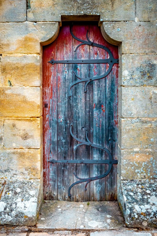 Old European red door. 