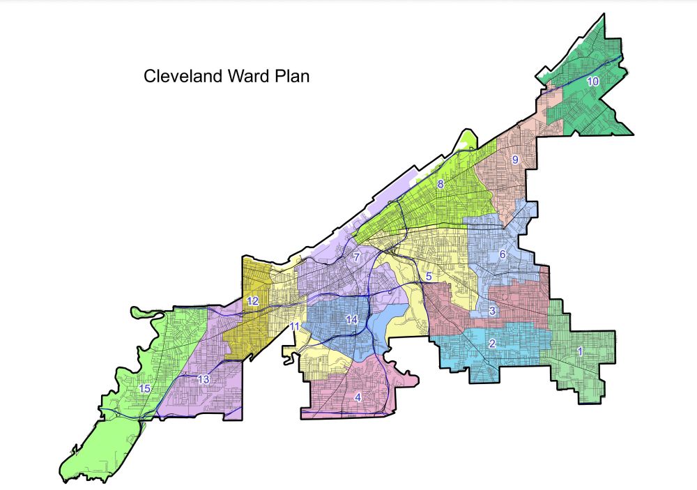 The current Cleveland ward plan posted on City Council's website, which is different than the version posted on cleveland.com. The boundaries between Wards 5/6, 11/12, and 13/15 have moved. 