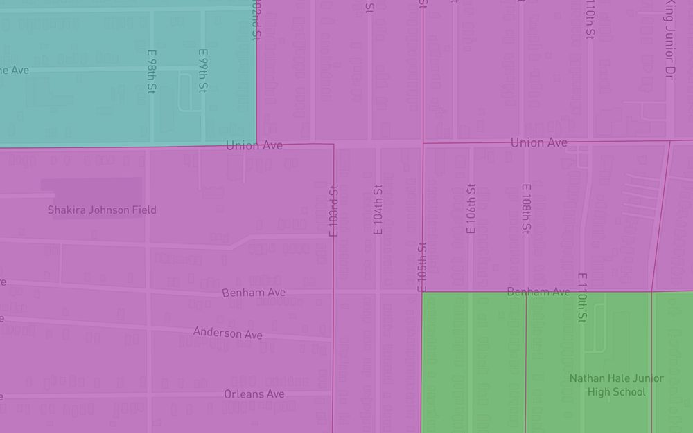 The narrowest part of proposed Ward 3, which runs far west from this point through an industrial area to pick up large portions of Slavic Village. 