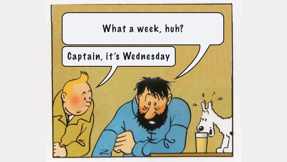 Meme, bearded person saying "What a week, huh?"
Young blonde responds "Captain, it's Wednesday"
