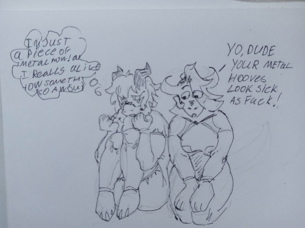 Vex looks at those sick metal hooves Estel got