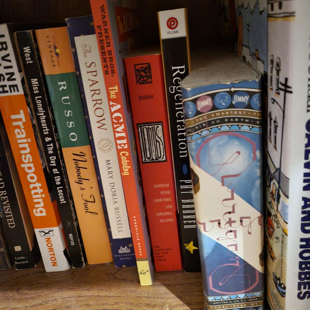 A closeup of the shelf that was behind one of the stacks