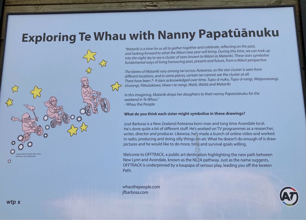 Signboard explaining the OFF TRACK artwork display beside Avondale train station