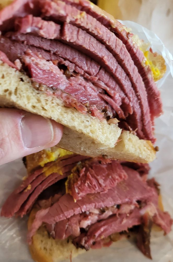 A Montreal smoked meat sandwich from Schwartz's Deli in Montreal Quebec 